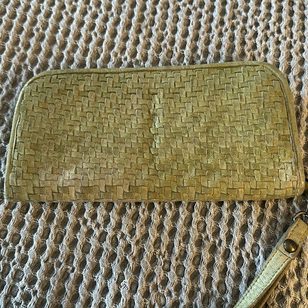 Woven leather green wallet/ wristlet